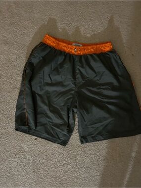 Grey athletic swim trunks Shorts with Orange Waistband and lining